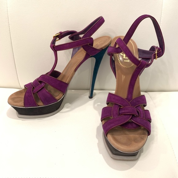 YSL Tribute Multicolor Suede Heels Sz 40.5 - Picture 1 of 6